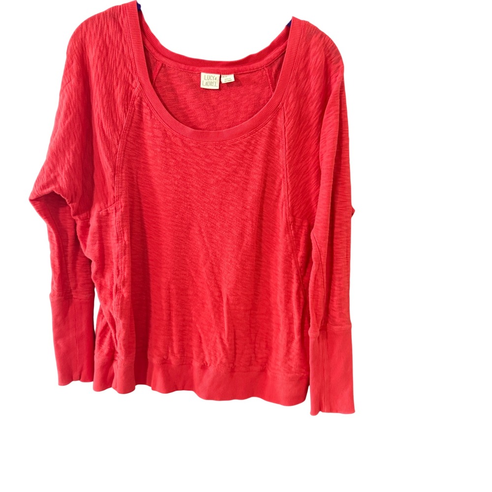 Lucy & Laurel Womens Medium Coral Red 100% Cotton Slub Knit Long Sleeve Top